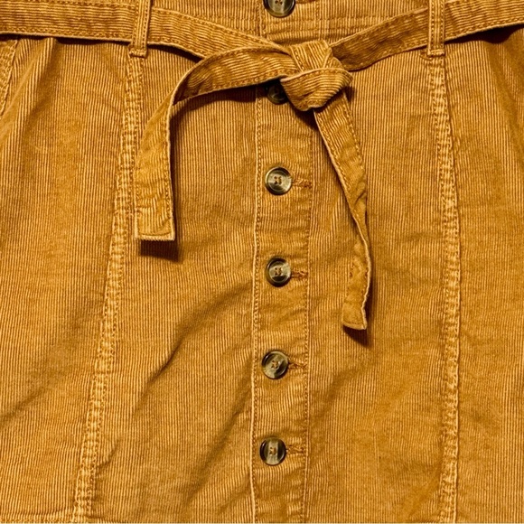 American Eagle High Rise A Line Corduroy Y2K Button Front Belted Tie Waist Skirt - Picture 5 of 9